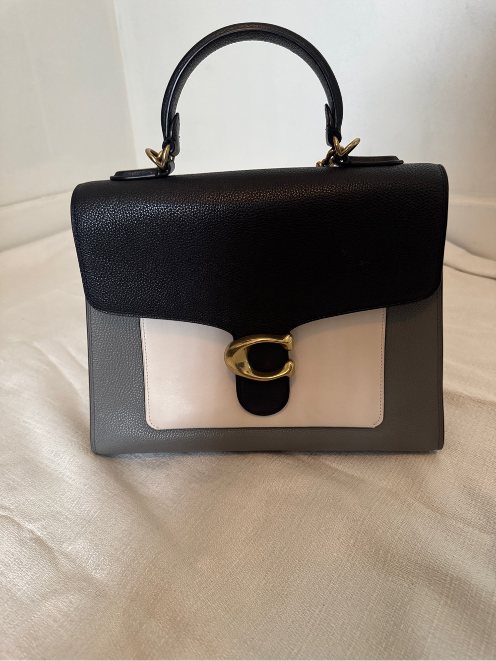 Coach Tabby Shoulder Bag Colorblock Black Ivory Grey Gold Hardware Crossbody
